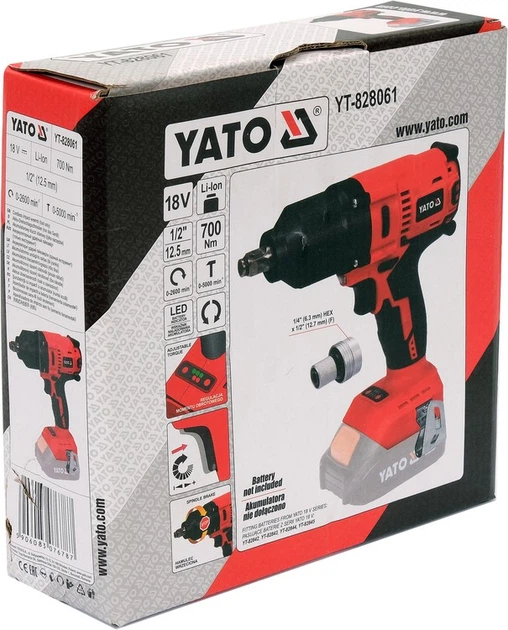 Аккумуляторный Гайковерт 1/2" 18 В (БЕЗ АККУМУЛЯТОРА) YATO YT-828061 - изображение 7