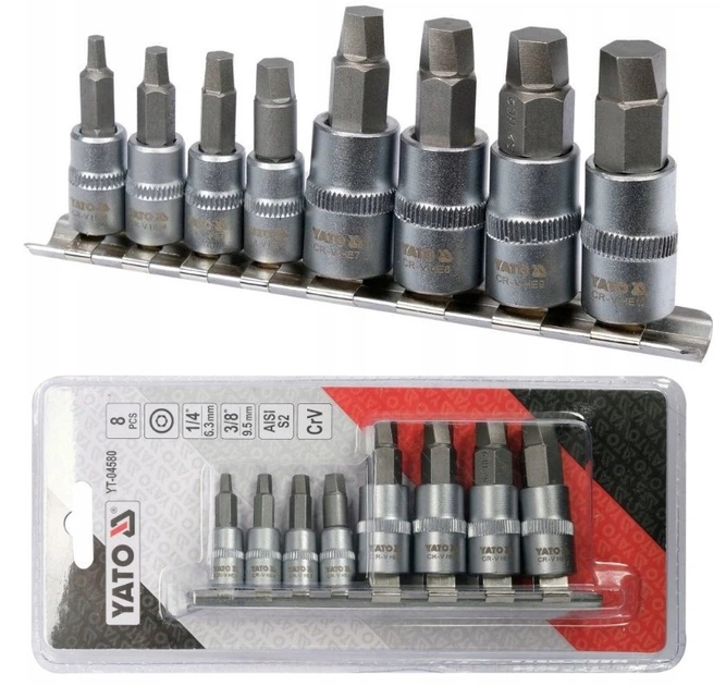 Набір Біт HEX 8 шт 1/4" і 3/8" H3, H4, H5, H6, H7, H8, H9, H10 YATO (YT-04580) - зображення 7