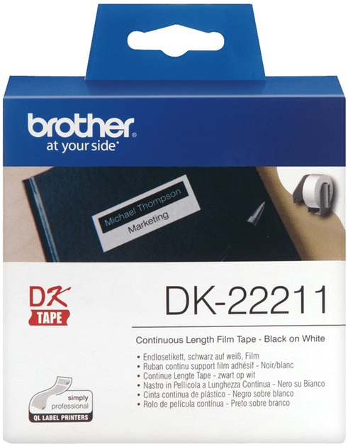 Taśma etykietowa Brother P-Touch DK-22211 29 mm x 15.24 m White (DK22211) - obraz 2