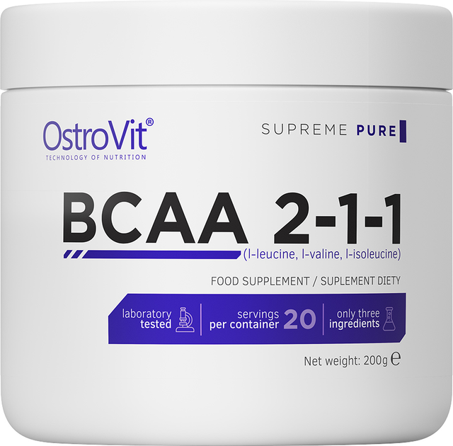 Aminokwas OstroVit Extra Pure BCAA 2-1-1 200 g Bez smaku (5902232610130) - obraz 1