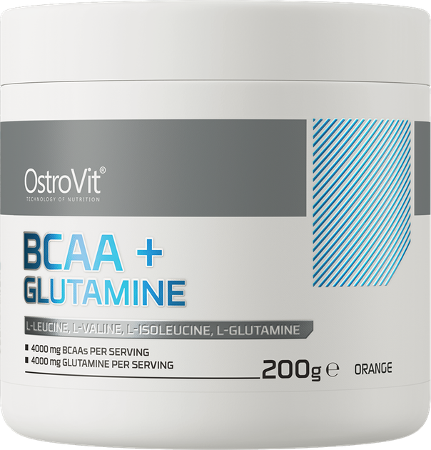 Aminokwas OstroVit BCAA + Glutamina 200 g Pomarańcza (5902232611588) - obraz 1