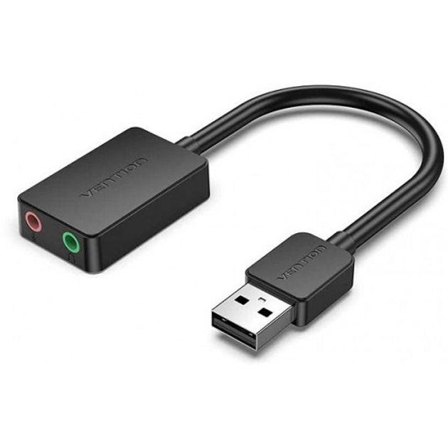 Звуковая плата USB Vention CDYB0 Audio USB – 2х3.5 мм jack 0.15m черная - изображение 1