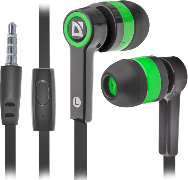 Провідні вакуумні навушники з мікрофоном Defender Pulse 420 Black-Green - Фото 1 Провідні вакуумні навушники з мікрофоном Defender Pulse 420 Black-Green - зображення 1