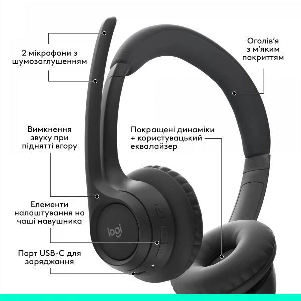 Bluetooth-гарнітура Logitech Zone 300 Wireless Black (981-001407) - зображення 6
