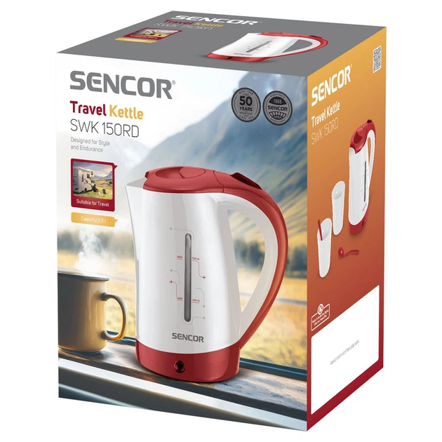 Електрочайник Sencor 0.5л, Strix, пластик, в комплекті 2 склянки + 2 ложки, біло-червоний - зображення 4