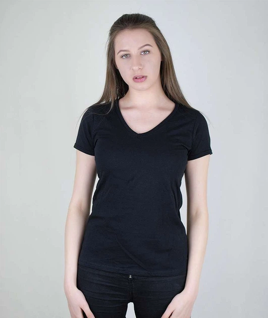 Футболка Fruit of the loom Lady-Fit v-neck XS Чорний (61-398-0) - Фото 2 Футболка Fruit of the loom Lady-Fit v-neck XS Чорний (61-398-0) - зображення 2