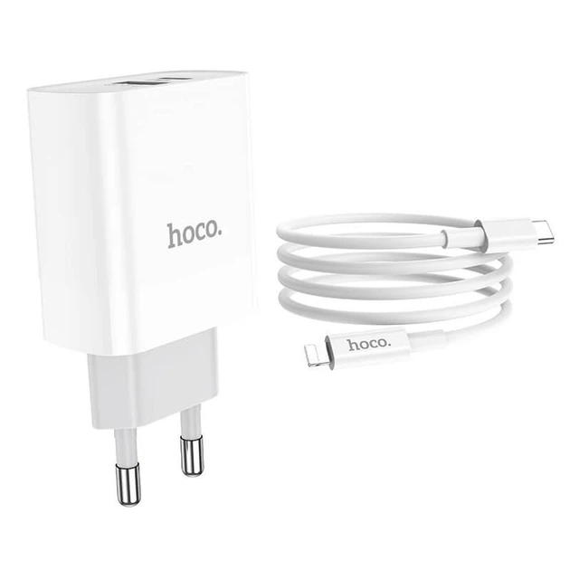 Зарядний пристрій HOCO C80A 1USB/1Type-C, QC/PD, 18W,3A адаптер з Lightning кабелем швидкою зарядкою - зображення 3