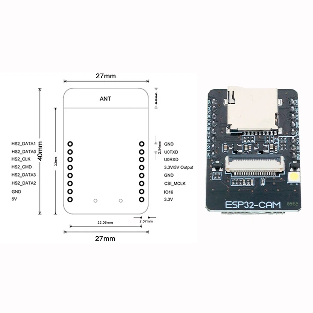 Микроконтроллер BauTech ESP32-CAM с камерой и поддержкой TF карт (1014-394-00) - Фото 2 Микроконтроллер BauTech ESP32-CAM с камерой и поддержкой TF карт (1014-394-00) - изображение 2