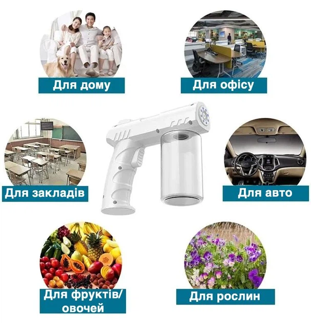 Автоматический ручной распылитель / пульверизатор / пистолет для воды и дезинфецирующих средств с подсветкой + USB, белый "G" (86007303) - изображение 5