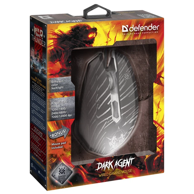 Мишка Defender Dark Agent GM-590L (+ килимок) 6 кн до 12800 dpi (52590) - изображение 5