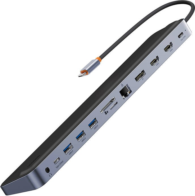 Hub USB-C 12w1 Baseus EliteJoy Gen2 series 2 x HDMI + 3 x USB 3.0+ PD + DP + SD/TF + RJ45 + Type-C + 3.5 mm Dark Gray (WKSX030213) - obraz 5