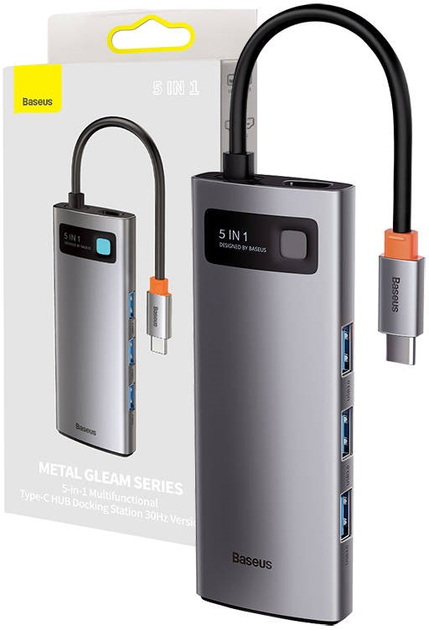 Адаптер Хаб USB-C 5в1 Baseus 3 x USB 3.0 + HDMI + USB-C PD Gray (WKWG020013) - зображення 1