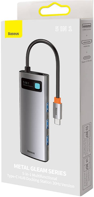Адаптер Хаб USB-C 5в1 Baseus 3 x USB 3.0 + HDMI + USB-C PD Gray (WKWG020013) - зображення 7