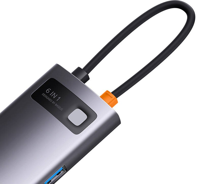 Hub USB-C 6w1 Baseus StarJoy Series HDMI + 3 x USB 3.0 + USB-C PD + RJ45 Dark Gray (WKWG080013) - obraz 7