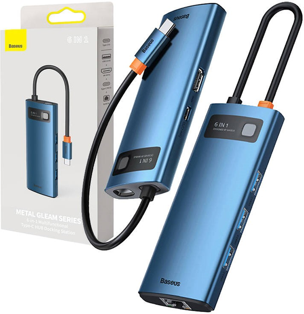 Adapter Hub USB-C 6w1 Baseus 3 x USB 3.0 + HDMI + USB-C PD 4K HD Blue (WKWG000003) - obraz 1