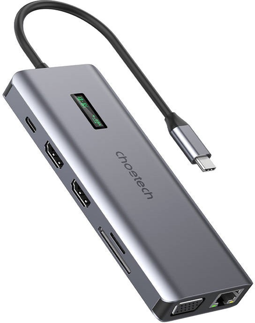 Адаптер 12в1 Choetech USB-C do USB-C+ USB-A + HDMI + VGA + AUX + SD + TF Gray (Хаб-M26) - зображення 1