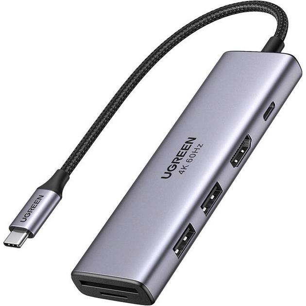 Адаптер 5в1 Ugreen CM511, Хаб USB-C do 2 x USB + HDMI + USB-C + TF/SD Gray (6957303863846) - зображення 1