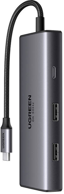 Adapter Hub USB 6w1 Ugreen 2 x USB 3.0 + USB-C + 2 x HDMI + PD Gray (6941876218523) - obraz 1
