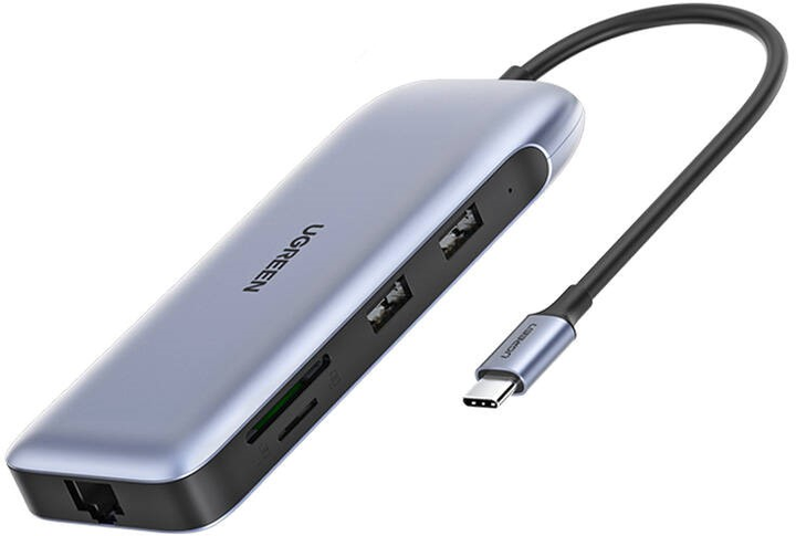 Адаптер Хаб USB-C Ugreen 9в1 HDMI + DP + VGA + 2 x USB 3.0 + RJ45 + SD/TF + PD Gray (6957303873012) - зображення 1