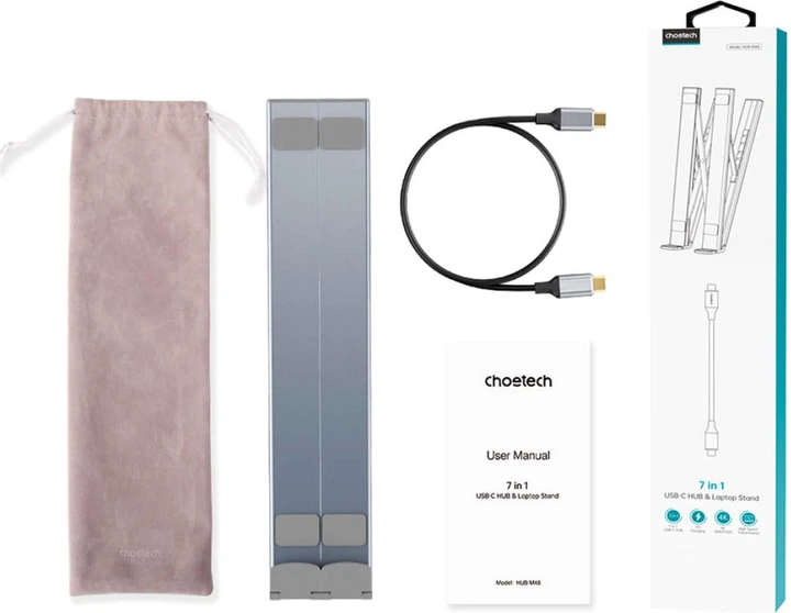 Podstawka pod laptopa i stacja dokująca Choetech HUB-M48 regulowana 7w1 Black (6932112104281) - obraz 3
