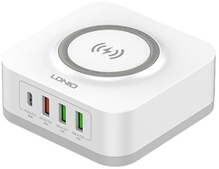 Бездротова зарядка LDNIO 3x USB + USB-C, 32W White (AW004 EU) - зображення 1