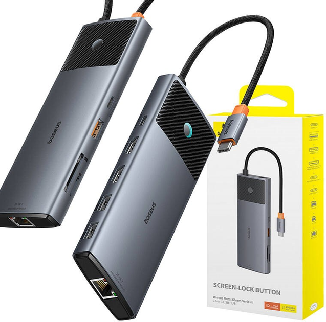 Адаптер Хаб USB Type-C 10в1 Baseus 2 x HDMI, USB-C, 3 x USB-A + RJ45 ...