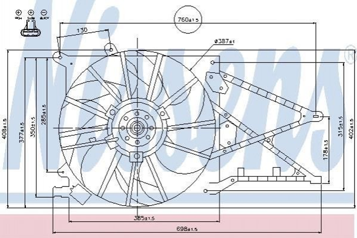 Вентилятор охолодження двигуна NISSENS 85188 Opel Astra, Zafira 1314404, 1341346, 24431828 - зображення 1