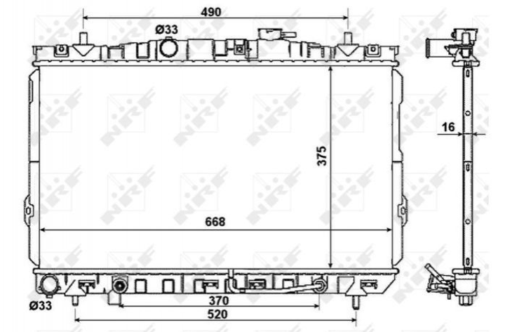 Радіатор охолодження двигуна NRF 53356 Hyundai Elantra, Coupe, Tiburon, Lantra 2548023001, 253102D010, 253102D110 - зображення 1