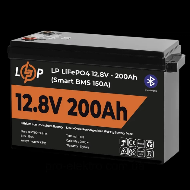 Аккумулятор LP LiFePO4 12V (12.8V) - 200 Ah (2560Wh) (Smart BMS 150А) с BT пластик - изображение 2