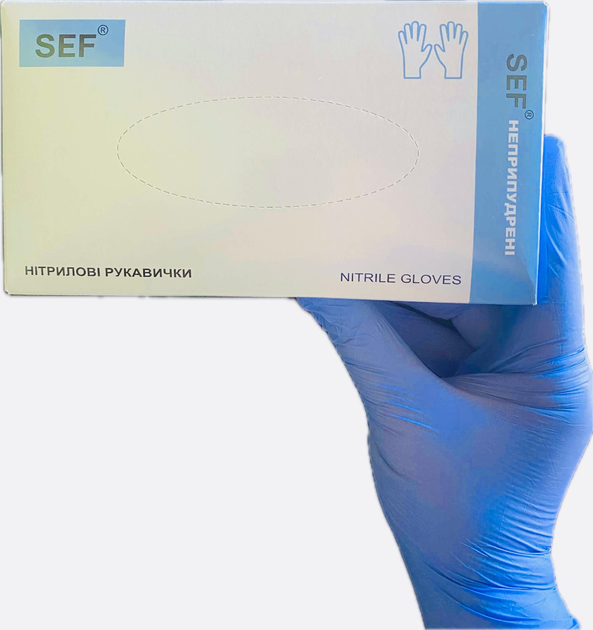 SEF Рукавички нітрилові оглядові нестерильні неприпудрені СИНІ (3,5гр.), розмір XS 100 штук - зображення 1