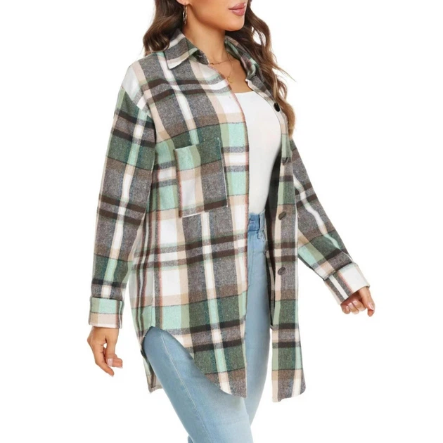 Жіноча фланельна куртка-сорочка YVH Oversized Flannel Shirt Jacket Color: Green XL - изображение 4