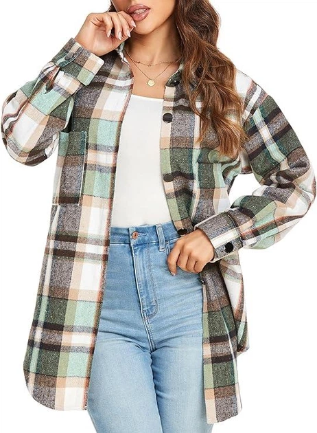 Жіноча фланельна куртка-сорочка YVH Oversized Flannel Shirt Jacket Color: Green XL - изображение 6