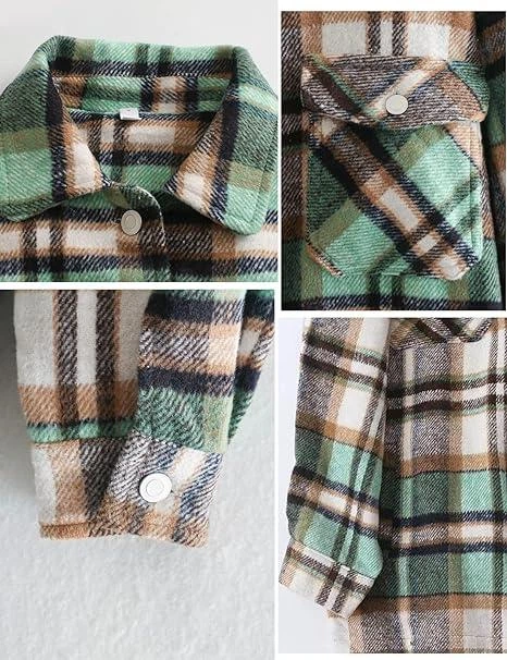 Жіноча фланельна куртка-сорочка Gnveub Oversized Flannel Shirt Jacket Color: Green M - изображение 3