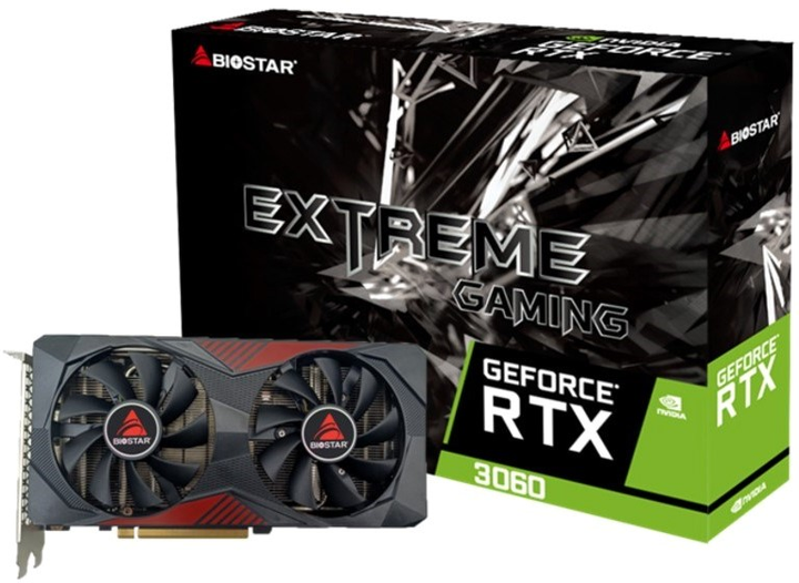 Видеокарта Biostar PCI-Ex GeForce RTX 3060 Extreme Gaming 12GB GDDR6 (192bit) (1777/15000) (HDMI, 3 x DisplayPort) (VN3606RML9) - изображение 1