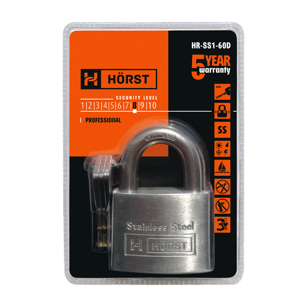 Замок навесной HORST 60 мм Нержавеющая сталь (HR-SS1-60D) - изображение 4