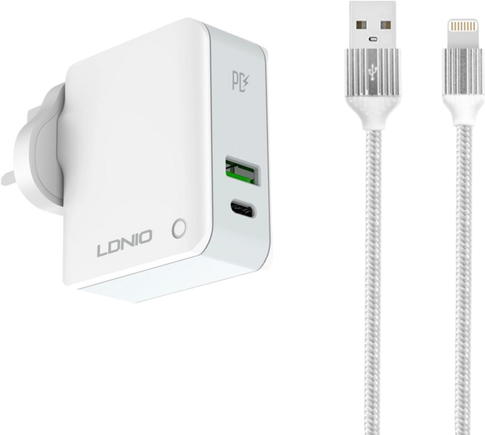 Мережевий зарядний пристрій Ldnio USB - USB-C 20 W + кабель Lightning (A4403C Lightning) - зображення 1
