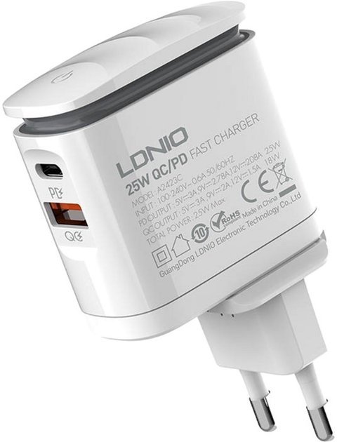 Ładowarka sieciowa Ldnio USB-C + kabel USB-C -Lightning (A2423C Type C - lig) - obraz 2