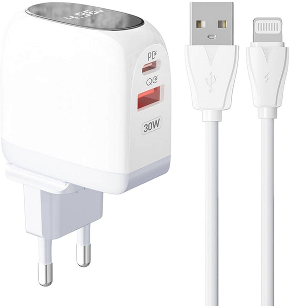 Мережевий зарядний пристрій Ldnio USB-C 30 W + кабель Lightning (A2522C Lightning) - зображення 1