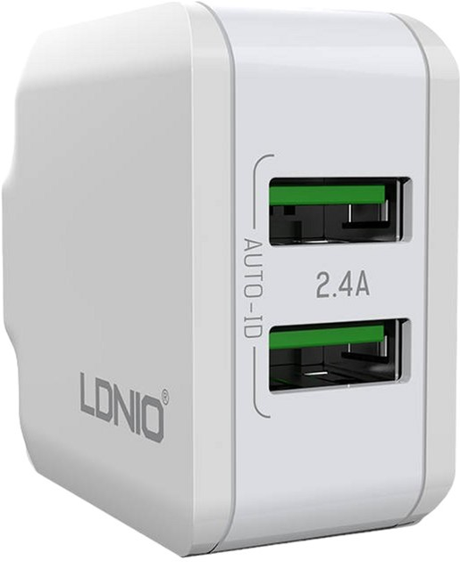 Мережевий зарядний пристрій Ldnio 2 x USB + кабель Lightning (A2201 Lightning) - зображення 2
