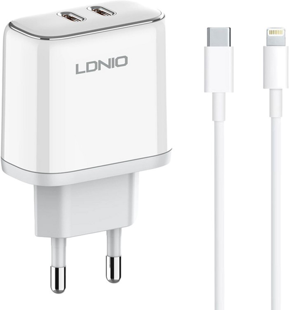 Мережевий зарядний пристрій Ldnio 2 x USB-C USB-C - Lightning 35 W (A2528M EU) - зображення 1