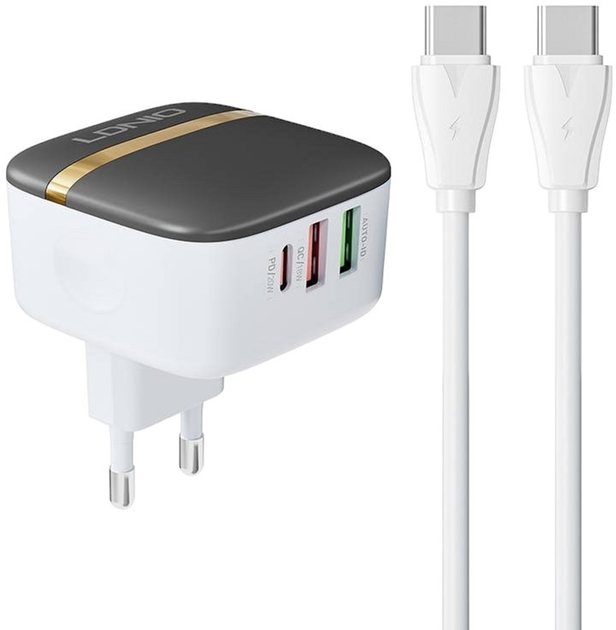 Мережевий зарядний пристрій Ldnio 2 x USB - USB-C 32 W + кабель USB-C - USB-C (A3513Q Type-C-Type-C) - зображення 1