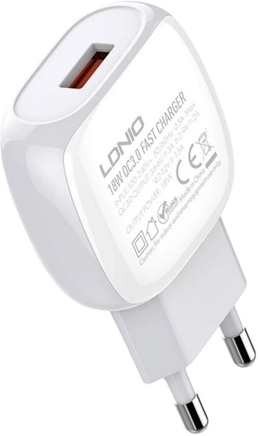 Сетевое зарядное устройство Ldnio 18 W + кабель USB-C (A1306Q Type-C) - Фото 3 Сетевое зарядное устройство Ldnio 18 W + кабель USB-C (A1306Q Type-C) - изображение 3