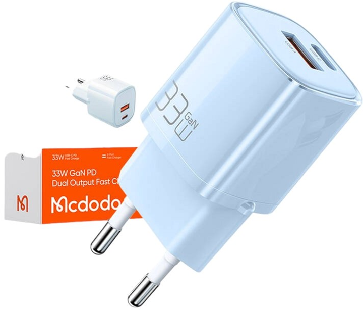 Мережевий зарядний пристрій Mcdodo GaN 33 W USB-C USB-A Blue (CH-0154) - зображення 2