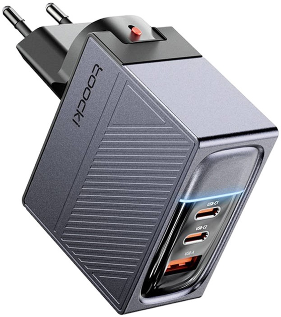 Ładowarka sieciowa Toocki 2 x USB-C + USB 100 W Szara (TCT100ASCB0G) - obraz 1