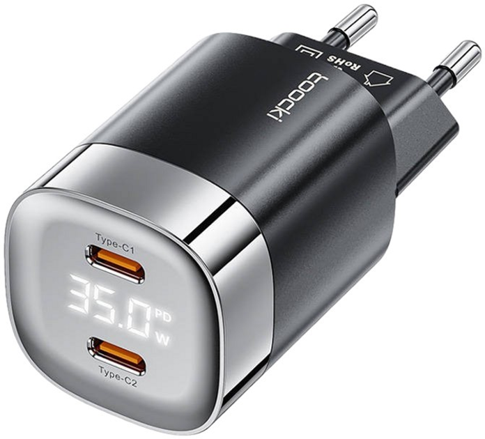 Мережевий зарядний пристрій Toocki 2 x USB-C 35 W Black (TCTAC -ZXB01 black) - зображення 2