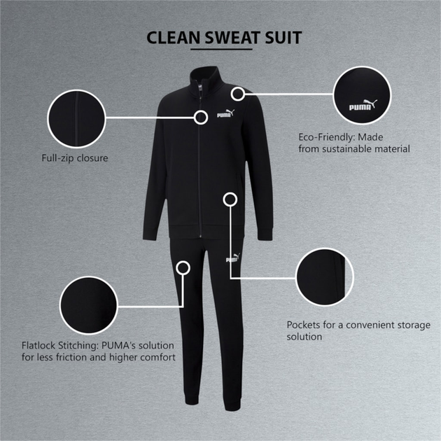 Спортивний костюм чоловічий Puma Clean Sweat Suit Fl 58584101 M Чорний (4063697380318) - зображення 9