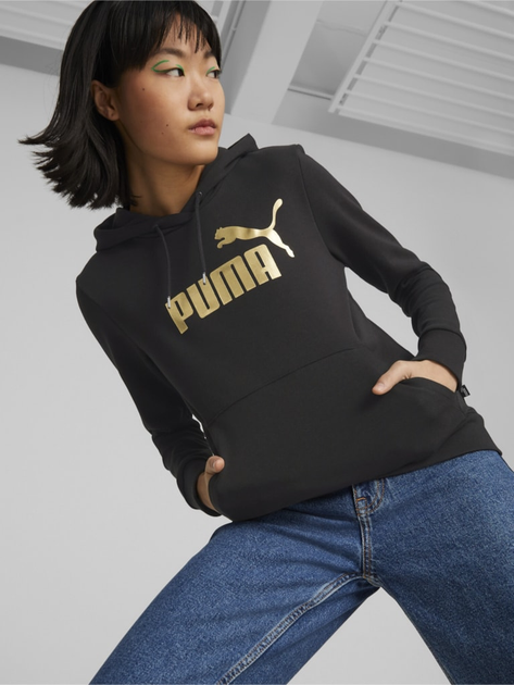 Худі жіноче Puma Ess+ Metallic Logo Hoodie Tr 84909601 S Чорне (4065453124990) - зображення 1