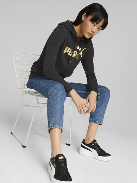 Bluza z kapturem damska Puma Ess+ Metallic Logo Hoodie Tr 84909601 XS Czarna (4065453124983) - obraz 3