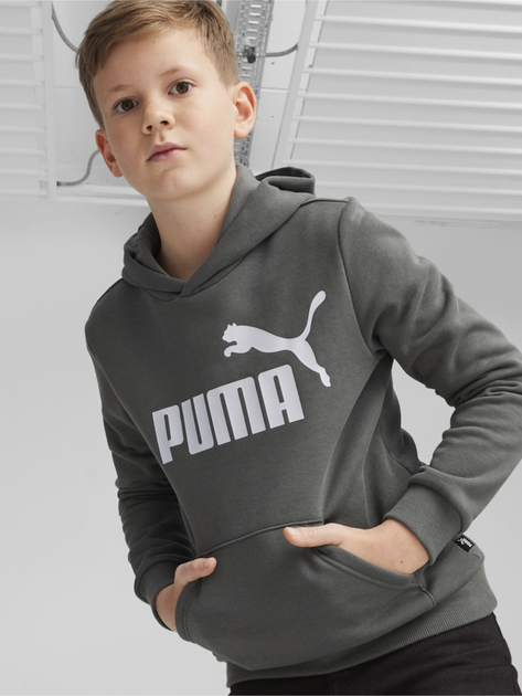 Młodzieżowa bluza z kapturem ocieplana chłopięca Puma Ess Big Logo Hoodie Fl B 586965-60 152 cm Ciemnoszara (4099685595907) - obraz 1