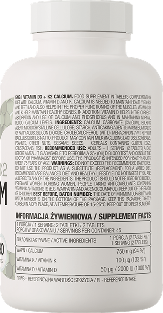 Харчова добавка OstroVit Vitamin D3 + K2 + Calcium 90 таблеток (5902232618624) - зображення 2